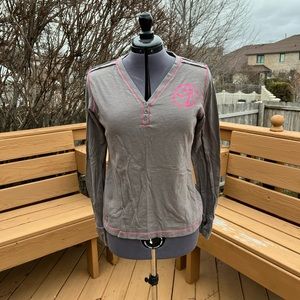 Zumba Women’s Long Sleeve Henley Gray & Pink Size L